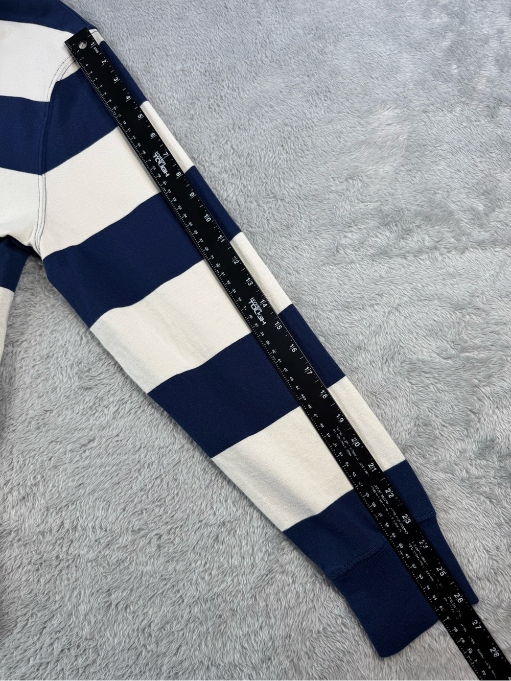 J.Crew Factory Mens L Rugby Shirt Navy Ivory Stripe Chambray Collar Preppy - Picture 12 of 14
